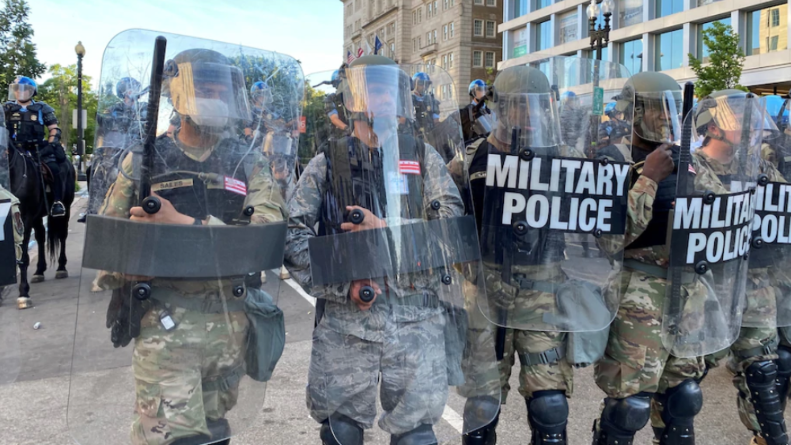 National Guard military police block a street near the White House on June 1 as military forces deployed to the streets of the nation&#039;s capital increases. (Andy Sullivan/Reuters)