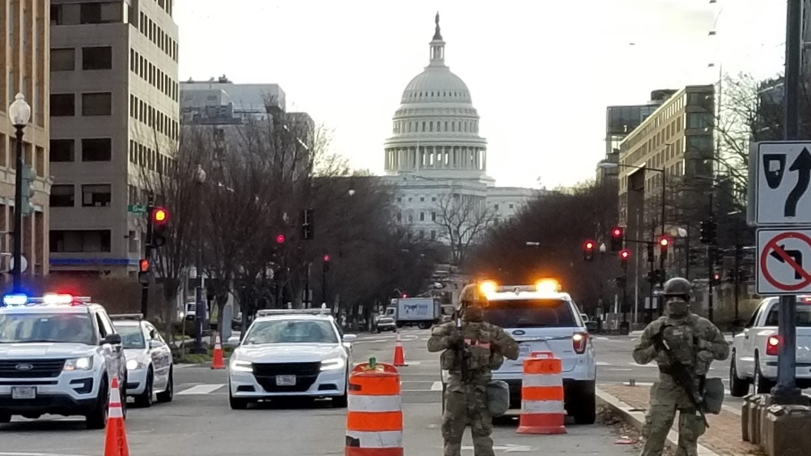 Police barricade the street in front of the U..S. Capitol